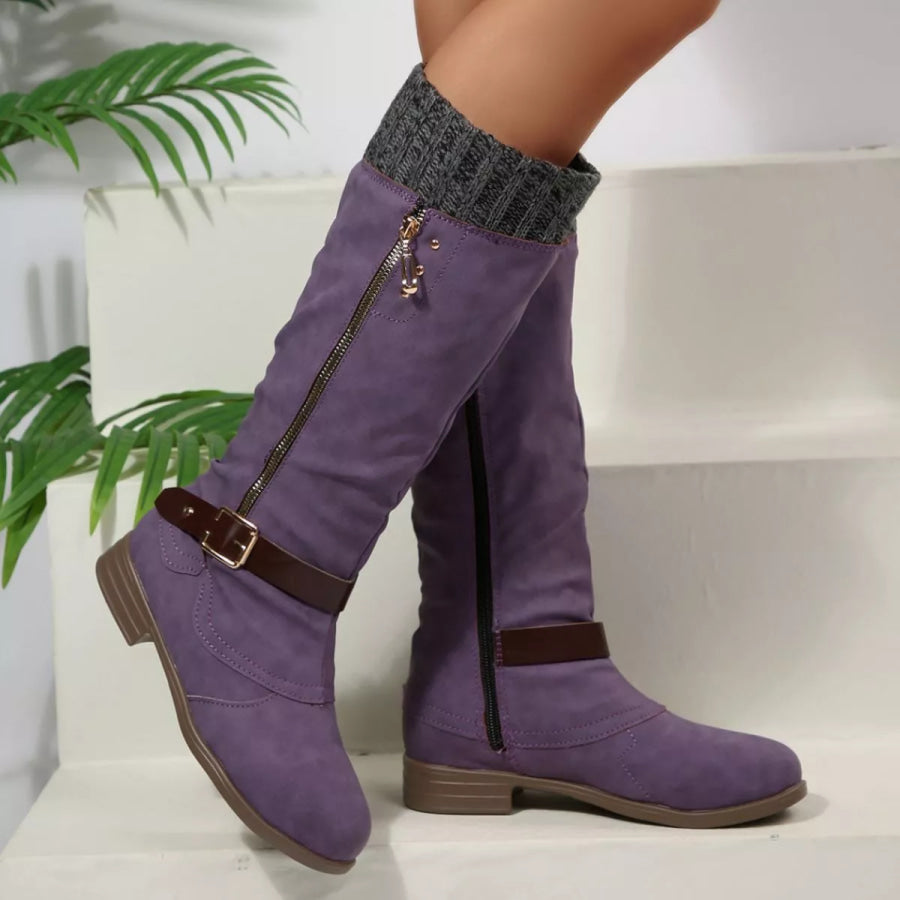 Round Toe Block Heels Boots Apparel and Accessories