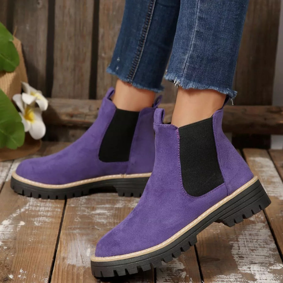Round Toe Block Heels Boots Apparel and Accessories