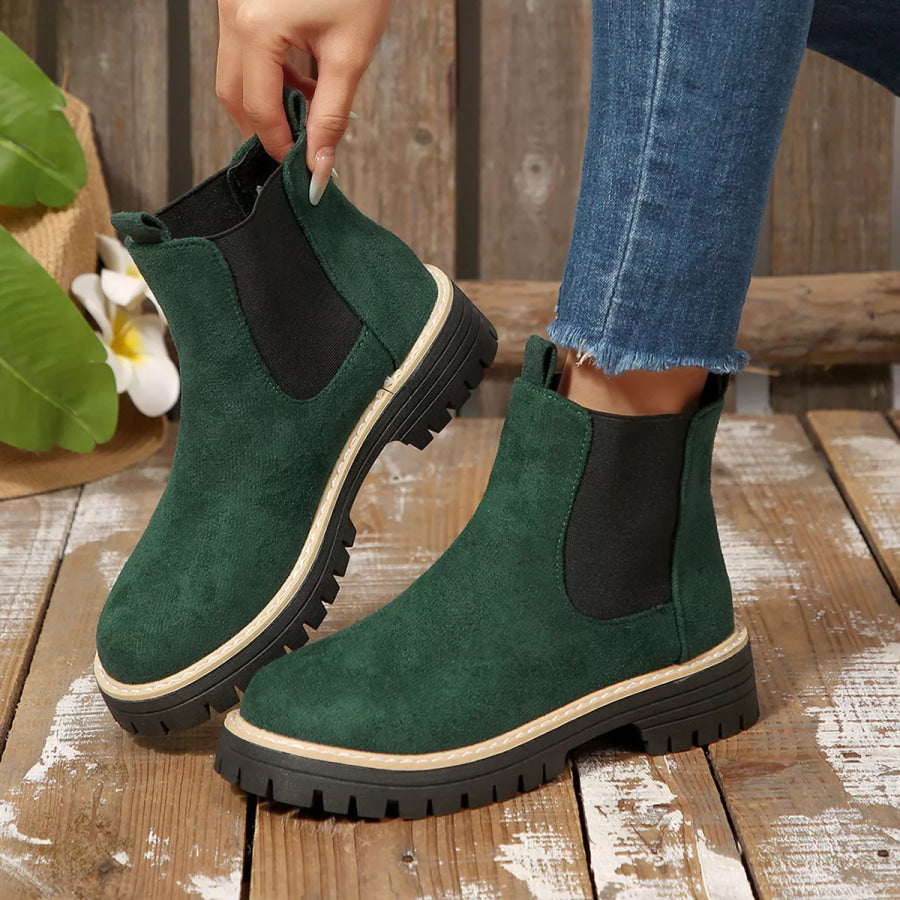 Round Toe Block Heels Boots Apparel and Accessories