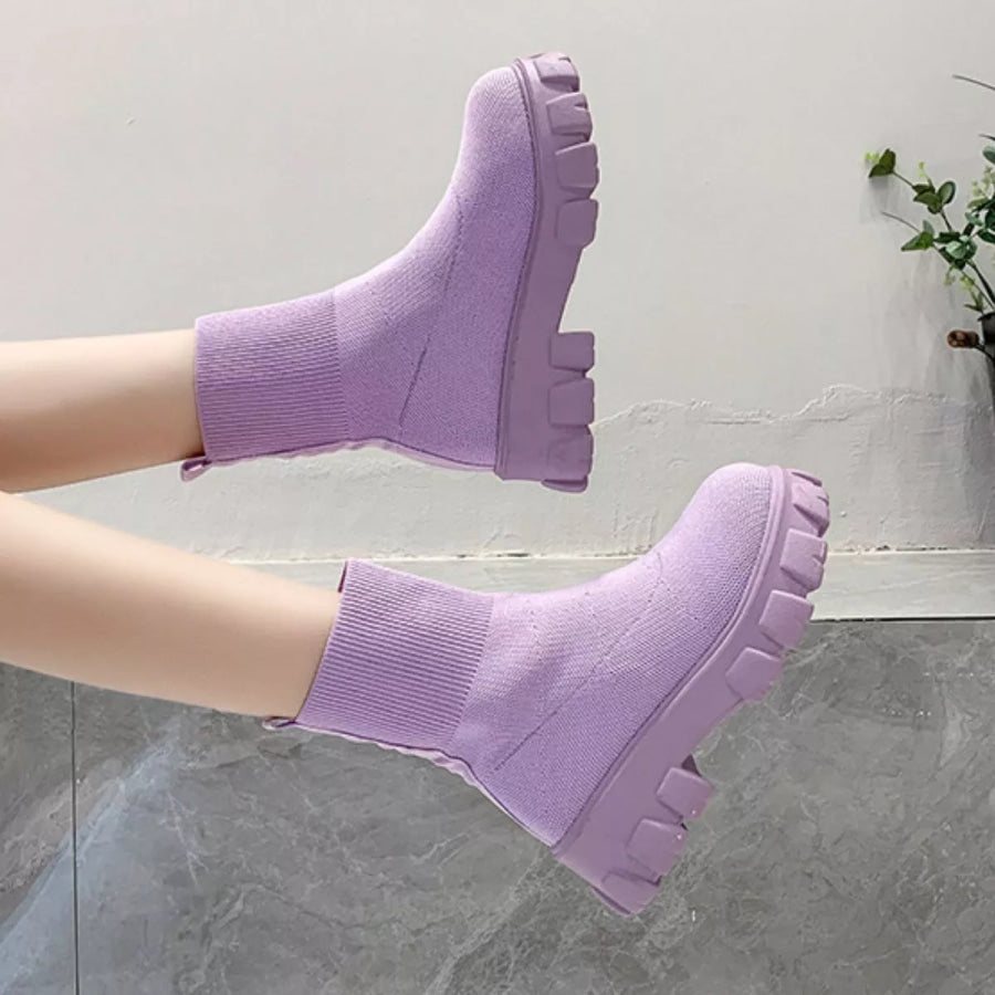 Round Toe Block Heels Boots Apparel and Accessories