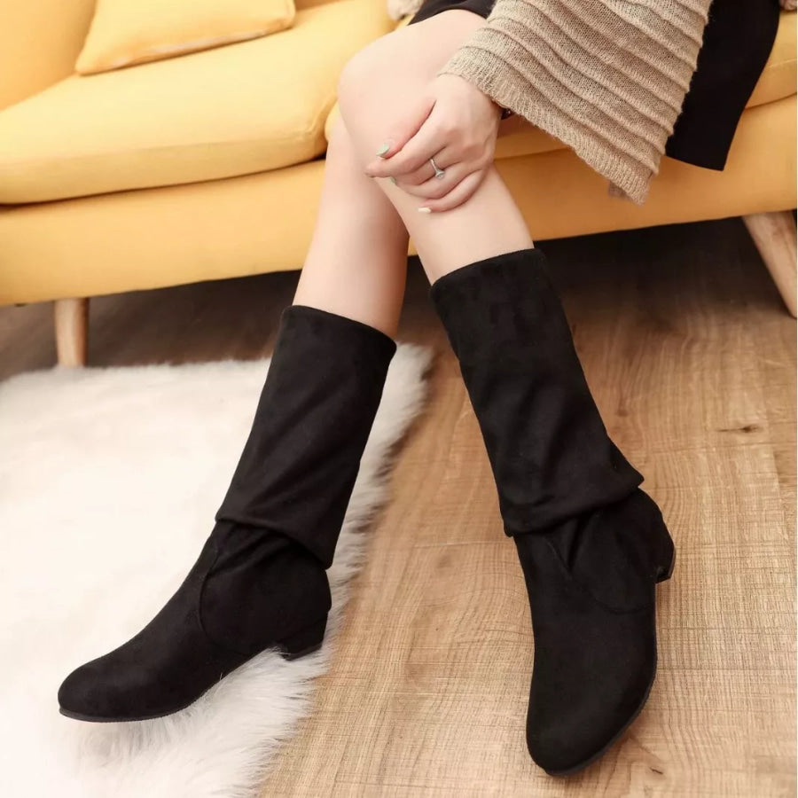 Round Toe Block Heels Boots Apparel and Accessories