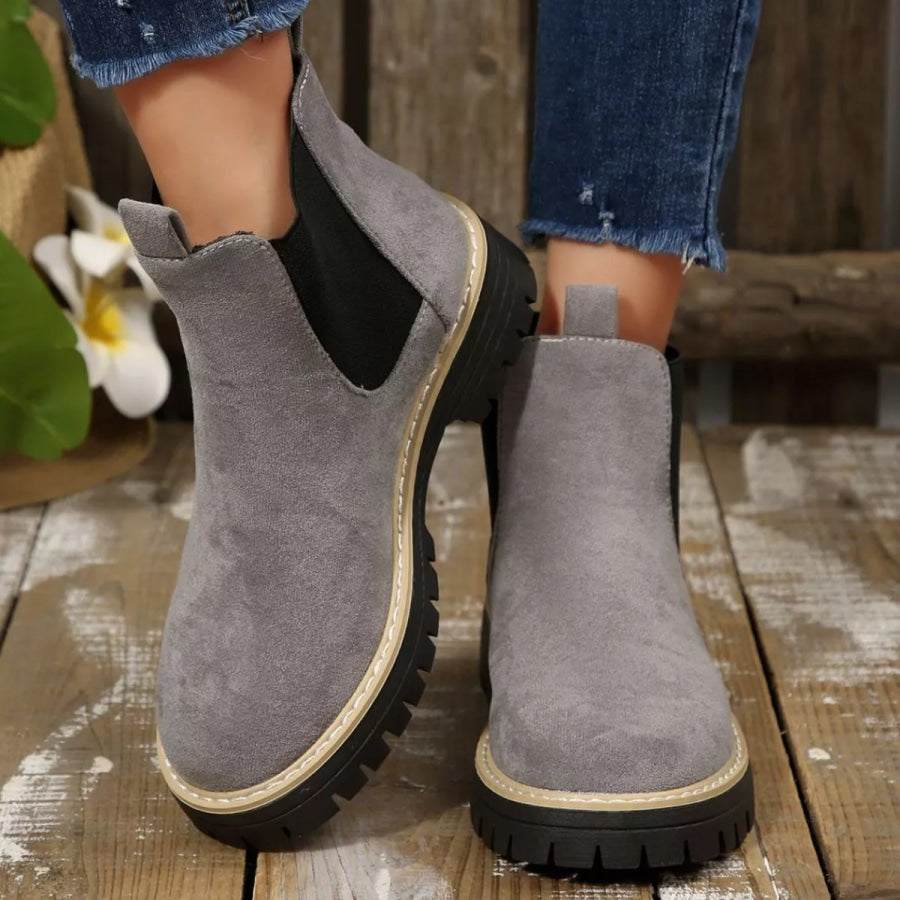 Round Toe Block Heels Boots Apparel and Accessories