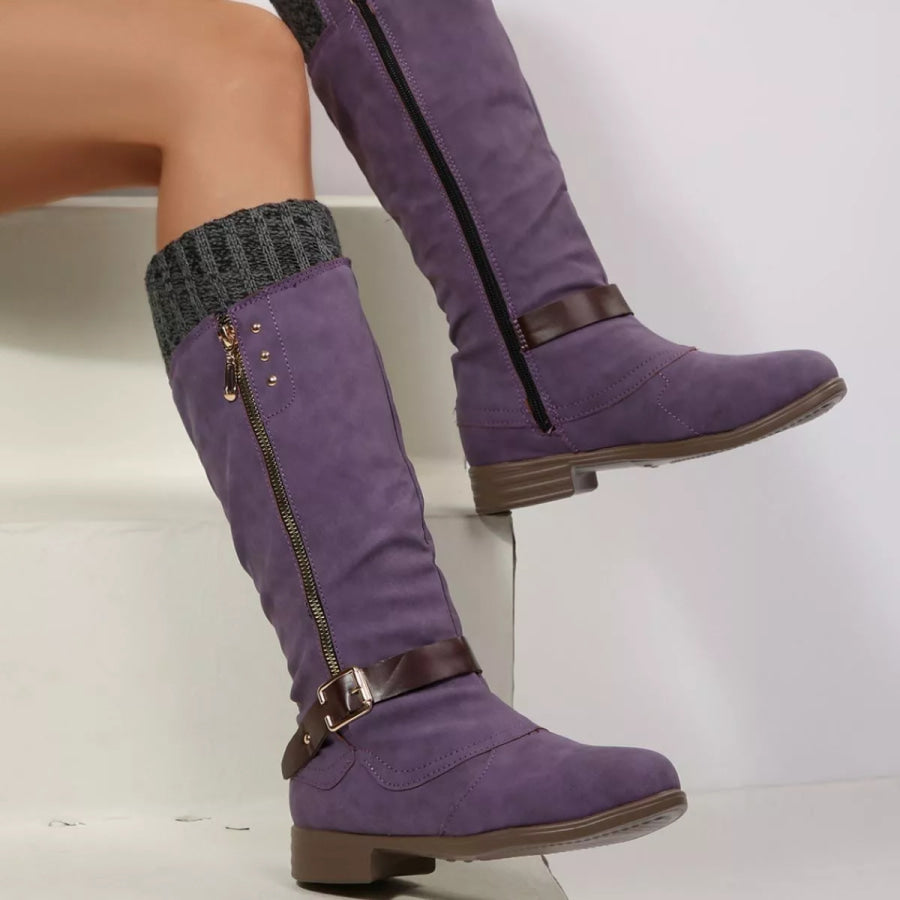 Round Toe Block Heels Boots Apparel and Accessories