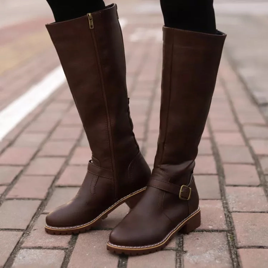 Round Toe Block Heels Boots Apparel and Accessories