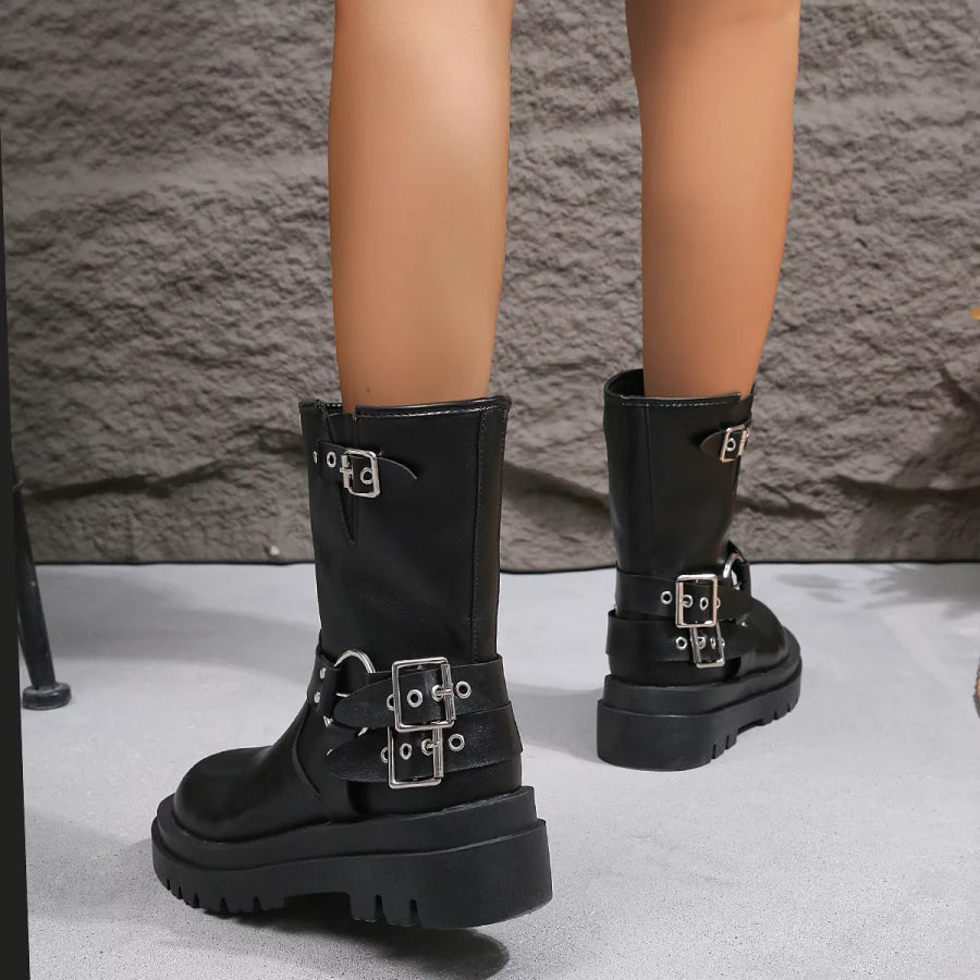 Round Toe Block Heels Boots Apparel and Accessories