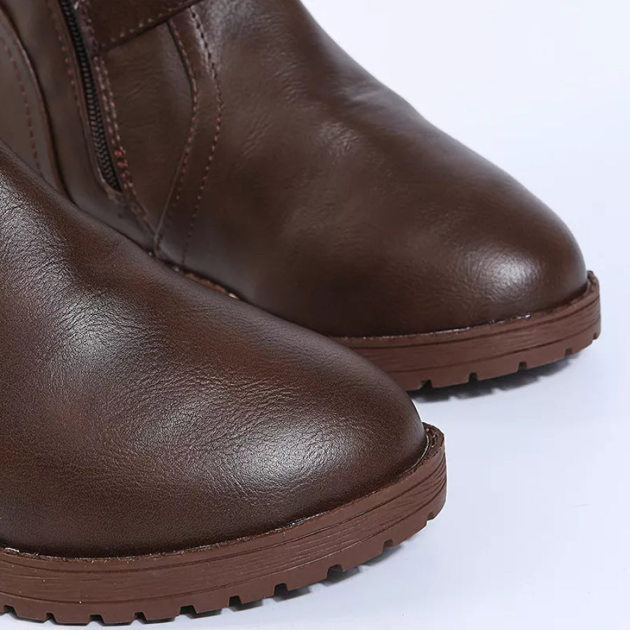 Round Toe Block Heels Boots Apparel and Accessories