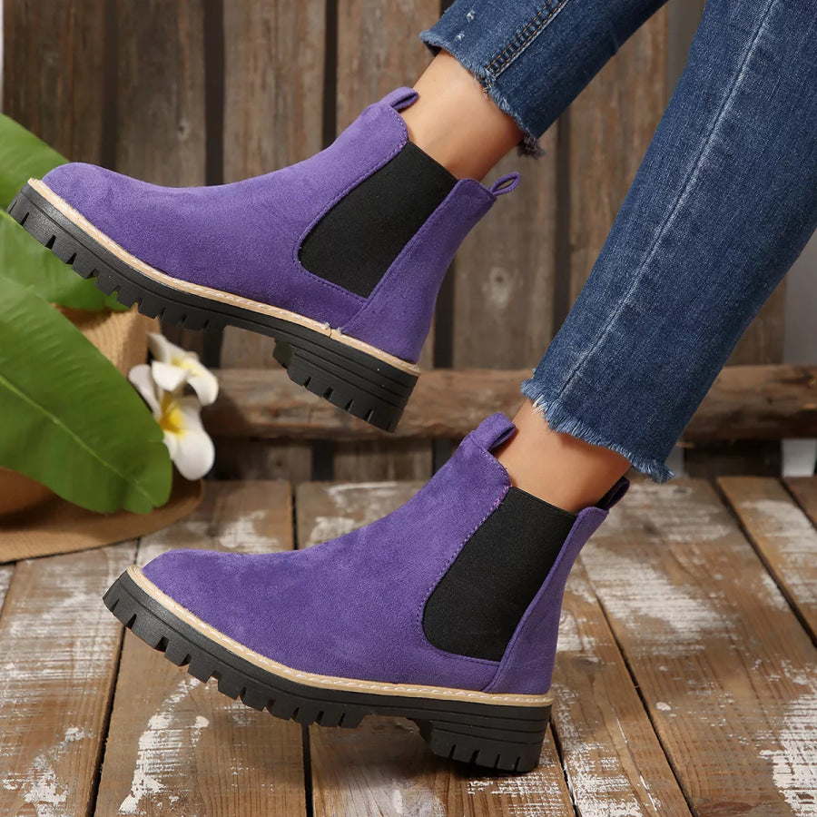 Round Toe Block Heels Boots Apparel and Accessories