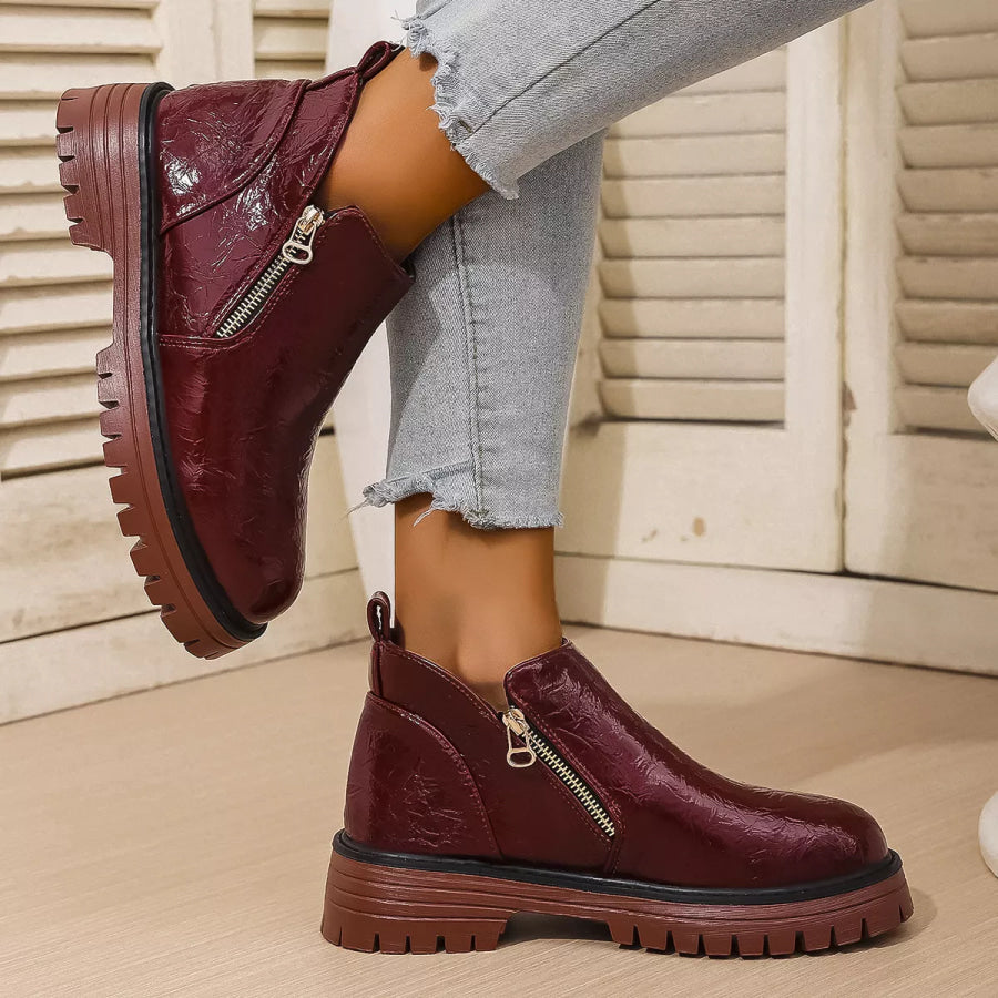 Round Toe Block Heels Boots Apparel and Accessories