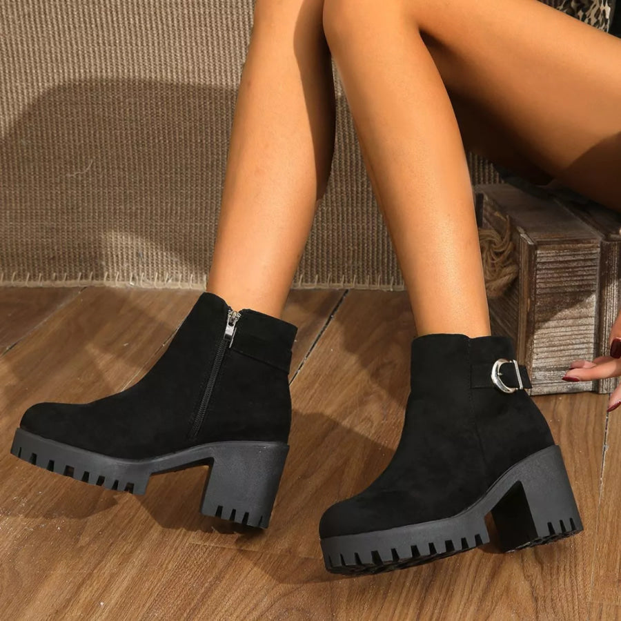 Round Toe Block Heels Boots Apparel and Accessories