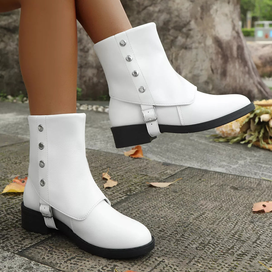 Round Toe Block Heels Boots Apparel and Accessories