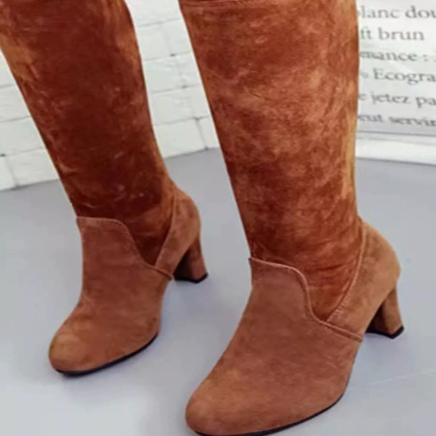 Round Toe Block Heels Boots Apparel and Accessories