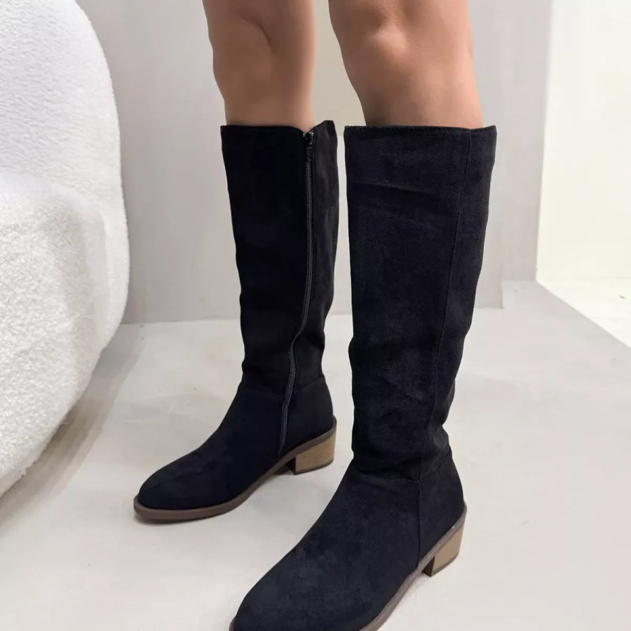 Round Toe Block Heels Boots Apparel and Accessories