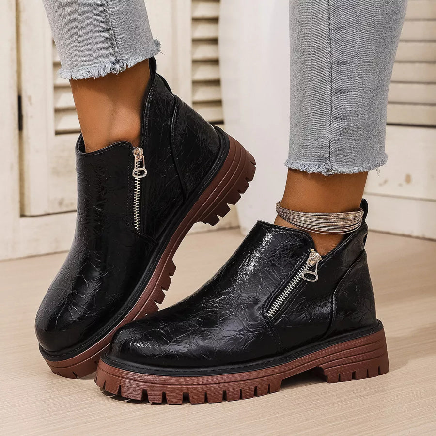 Round Toe Block Heels Boots Apparel and Accessories