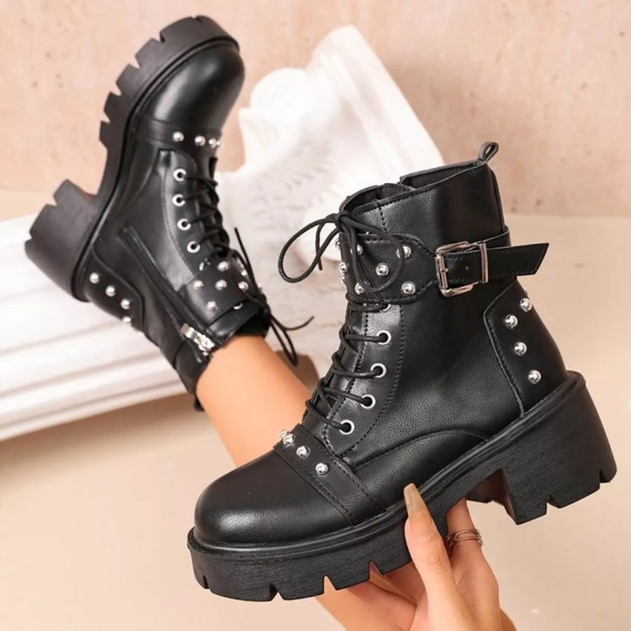 Round Toe Block Heels Boots Apparel and Accessories