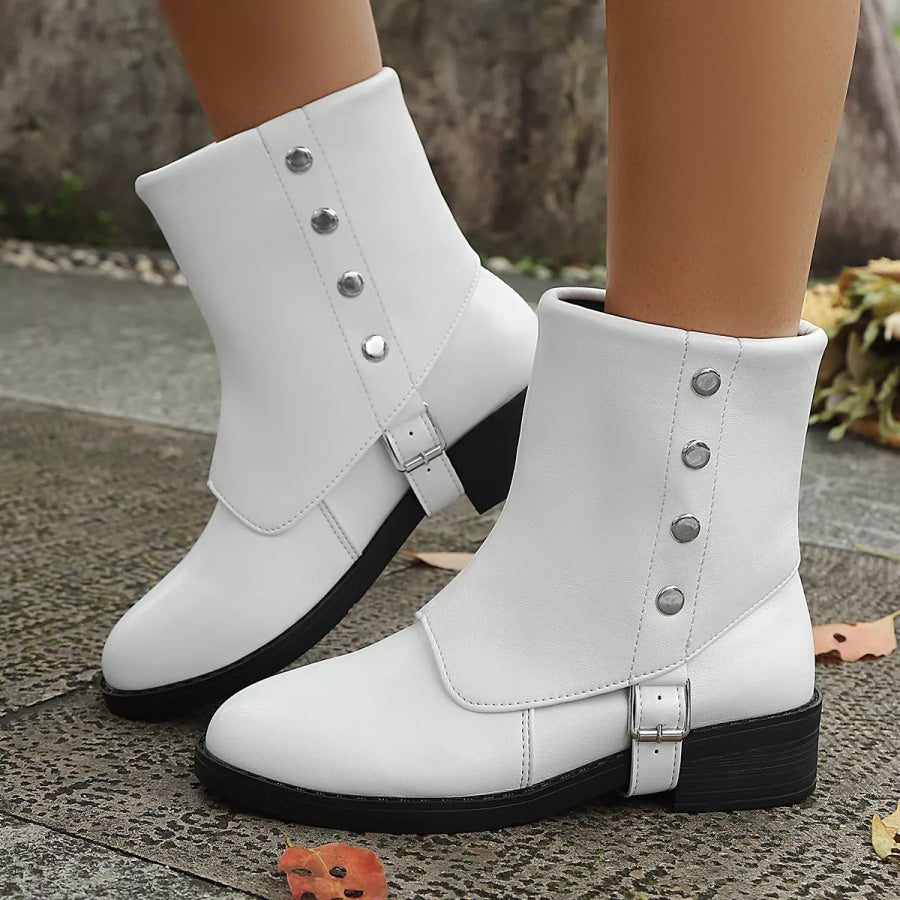 Round Toe Block Heels Boots Apparel and Accessories