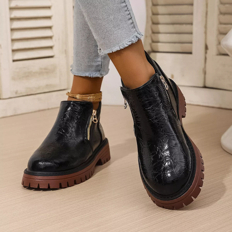 Round Toe Block Heels Boots Apparel and Accessories