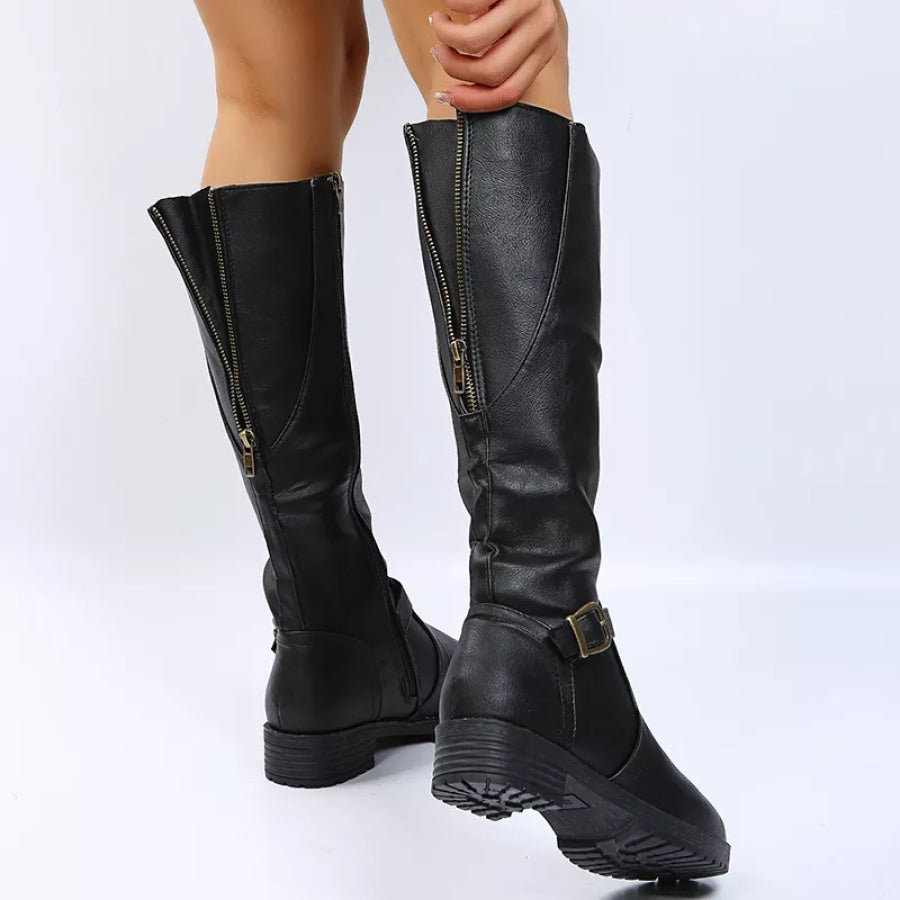 Round Toe Block Heels Boots Apparel and Accessories