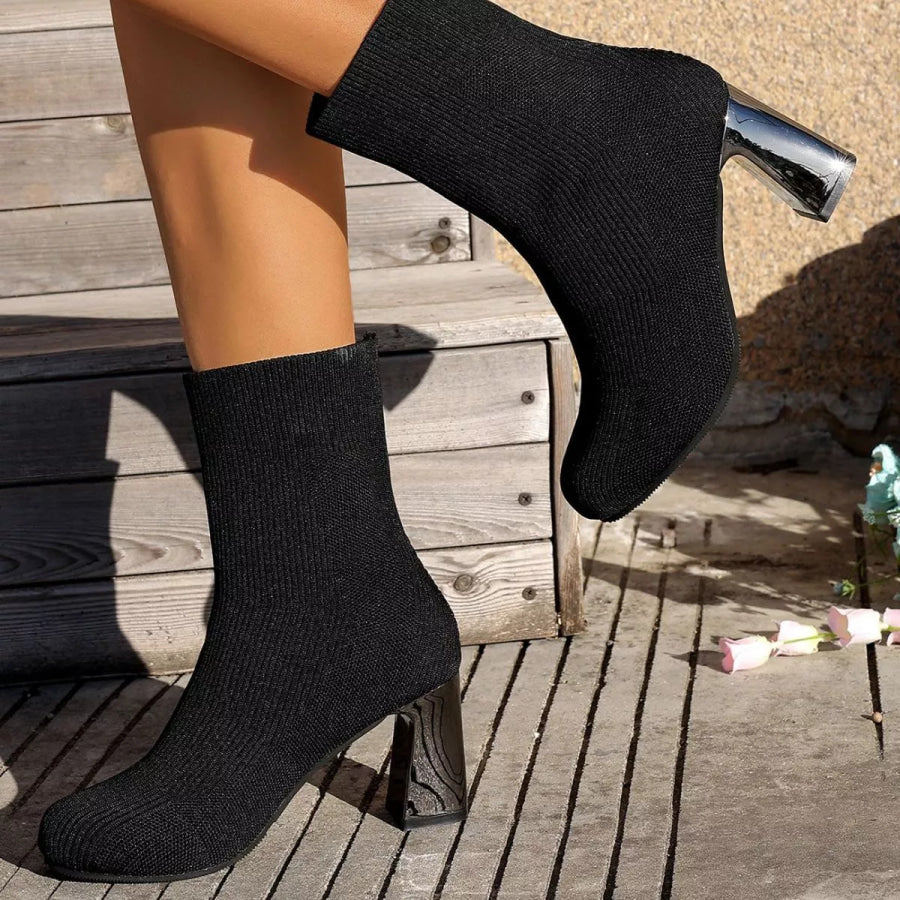 Round Toe Block Heels Boots Apparel and Accessories