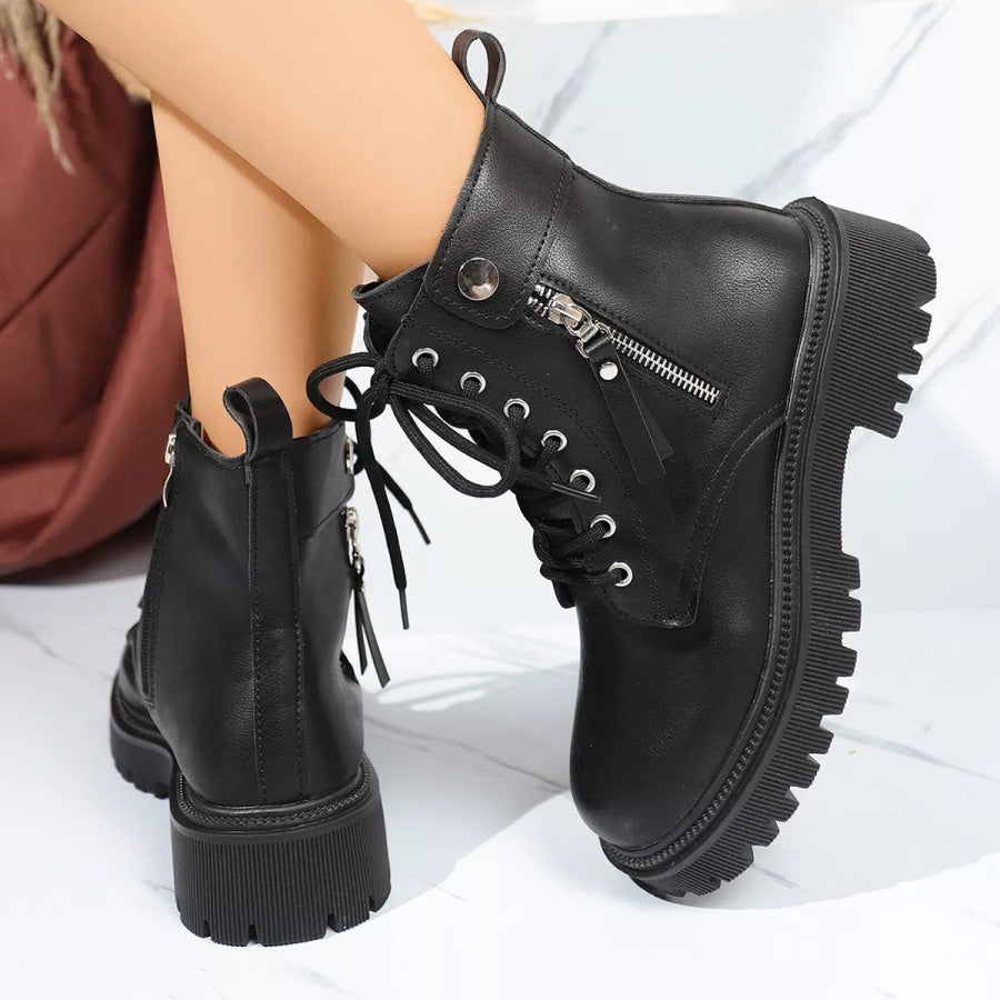Round Toe Block Heels Boots Apparel and Accessories