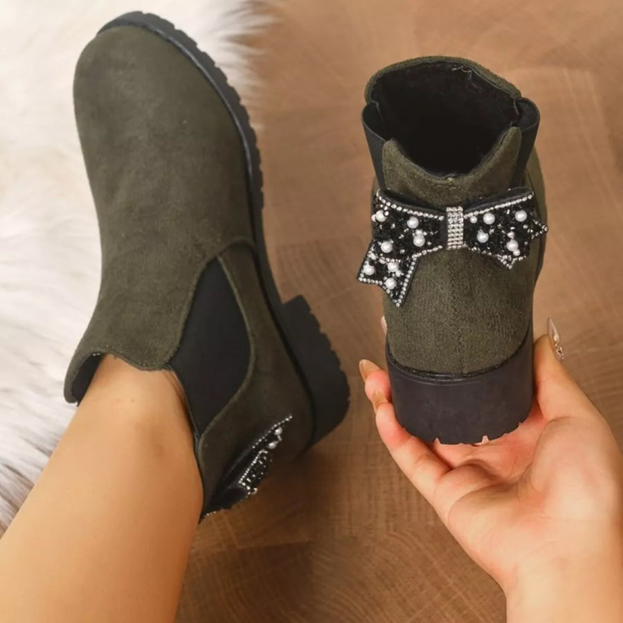 Round Toe Block Heels Boots Apparel and Accessories