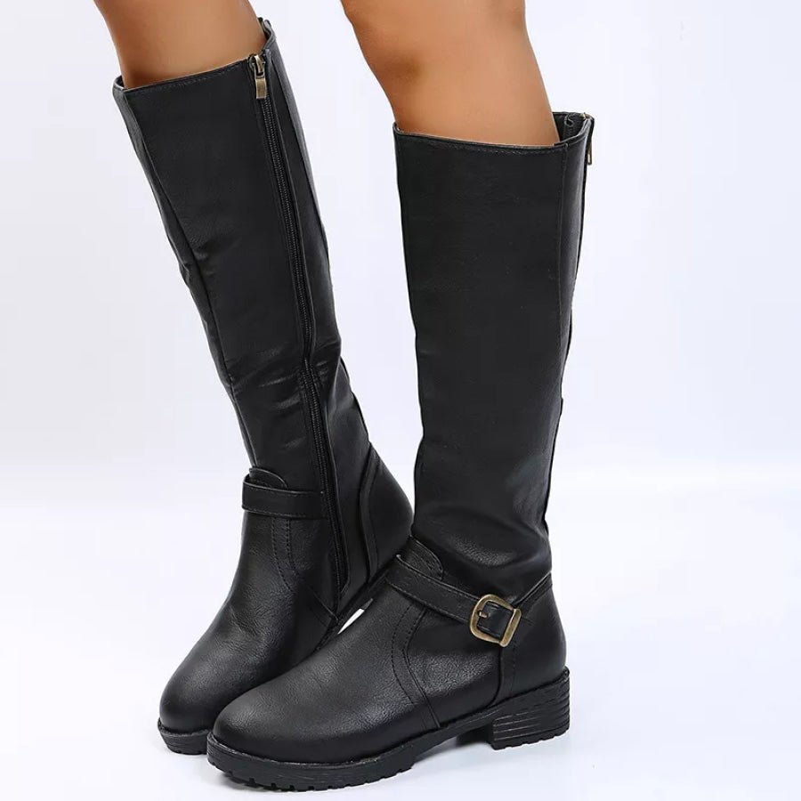 Round Toe Block Heels Boots Apparel and Accessories