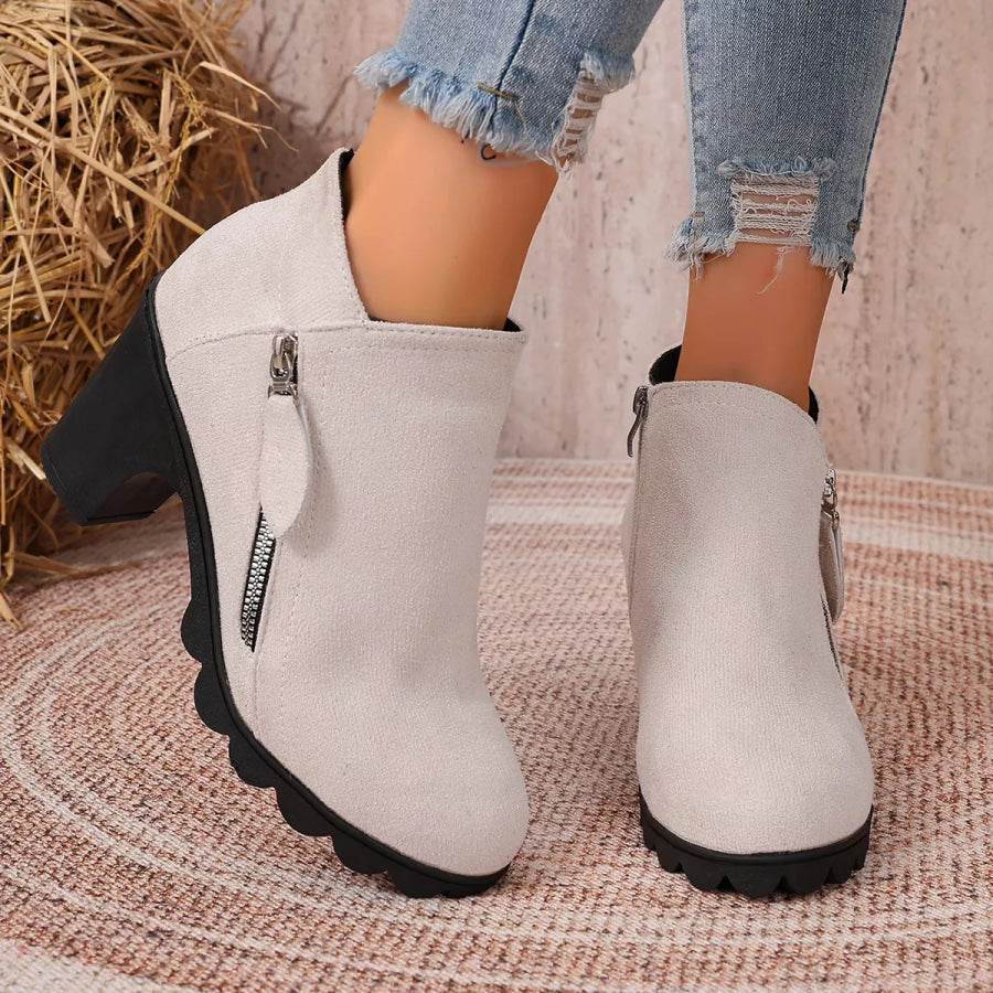 Round Toe Block Heels Boots Apparel and Accessories