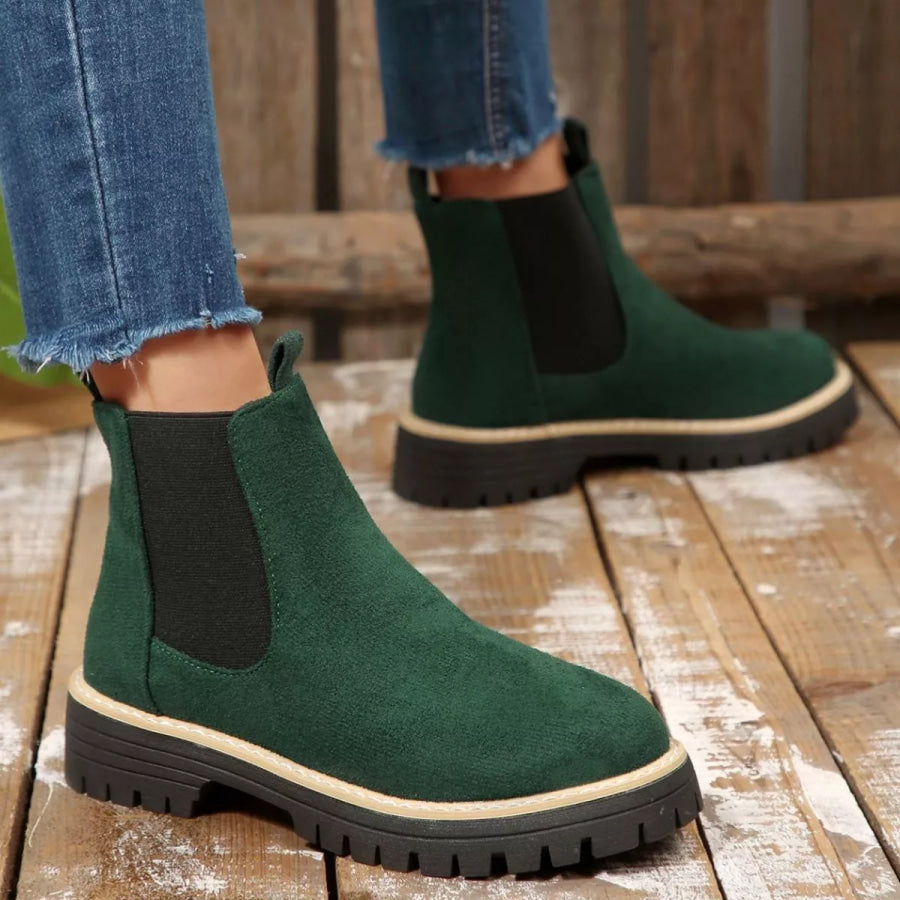 Round Toe Block Heels Boots Apparel and Accessories