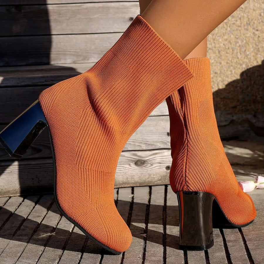 Round Toe Block Heels Boots Apparel and Accessories