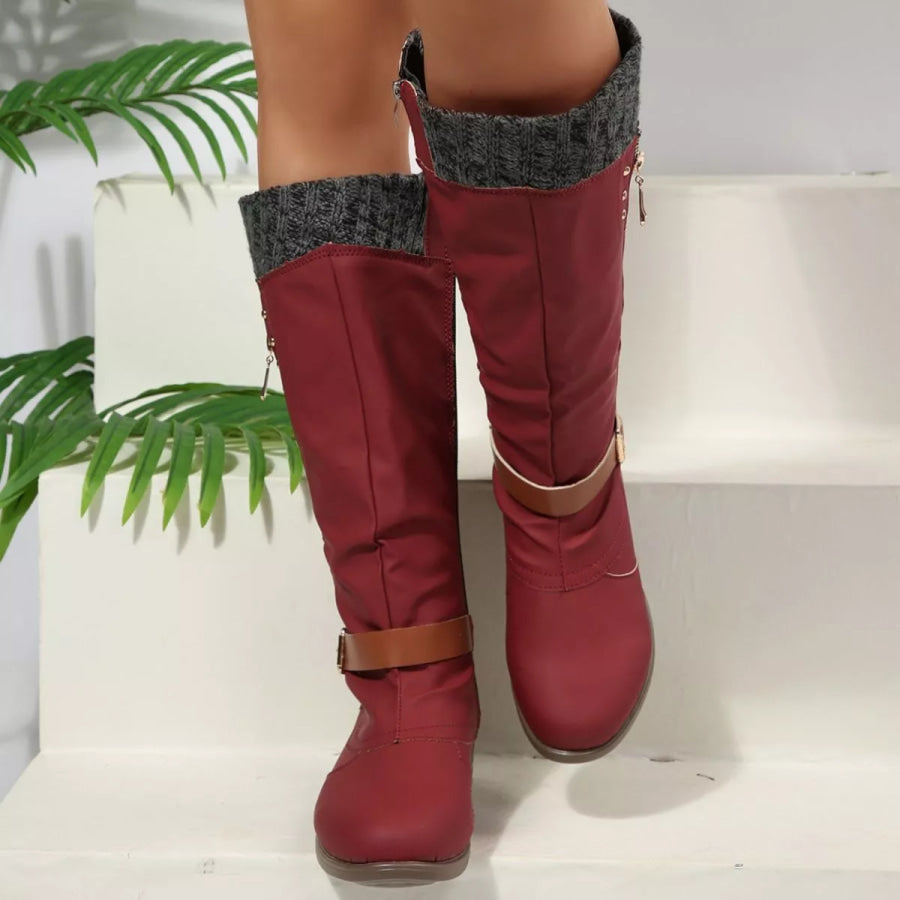 Round Toe Block Heels Boots Apparel and Accessories