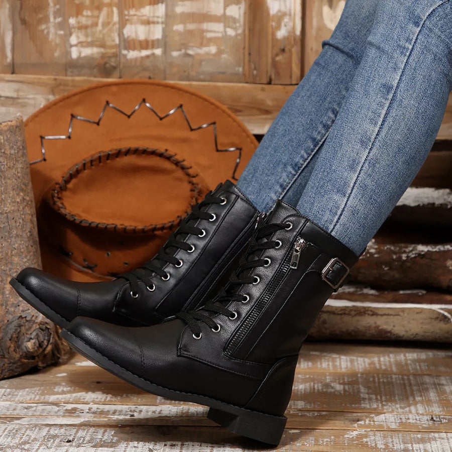Round Toe Block Heels Boots Apparel and Accessories