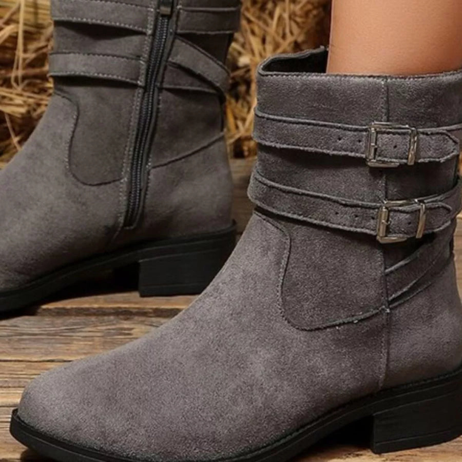 Round Toe Block Heels Boots Apparel and Accessories