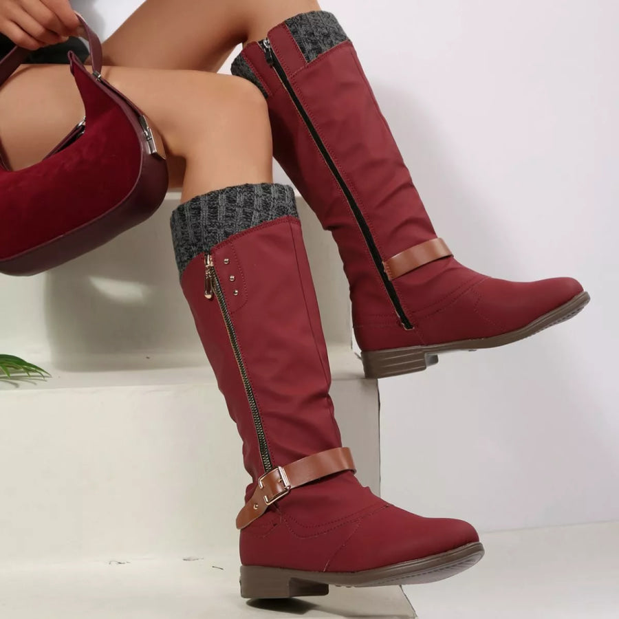 Round Toe Block Heels Boots Apparel and Accessories