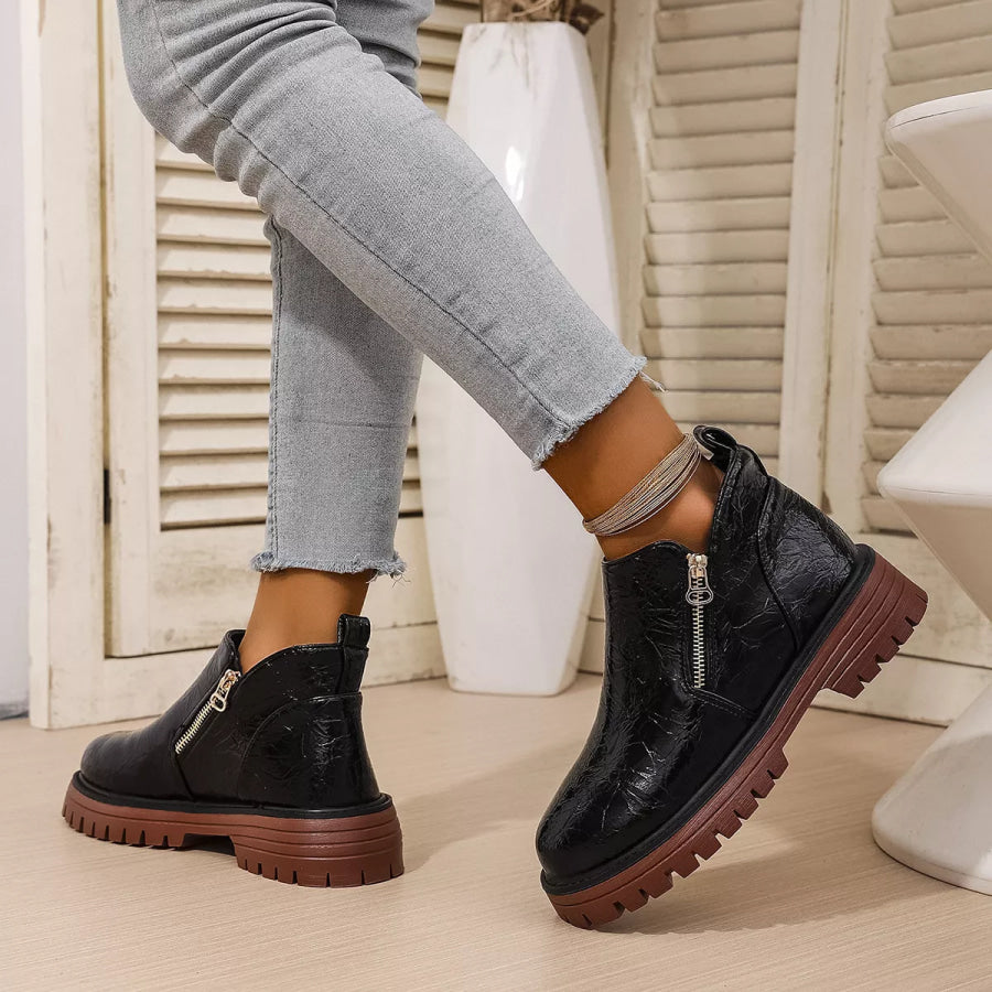 Round Toe Block Heels Boots Apparel and Accessories