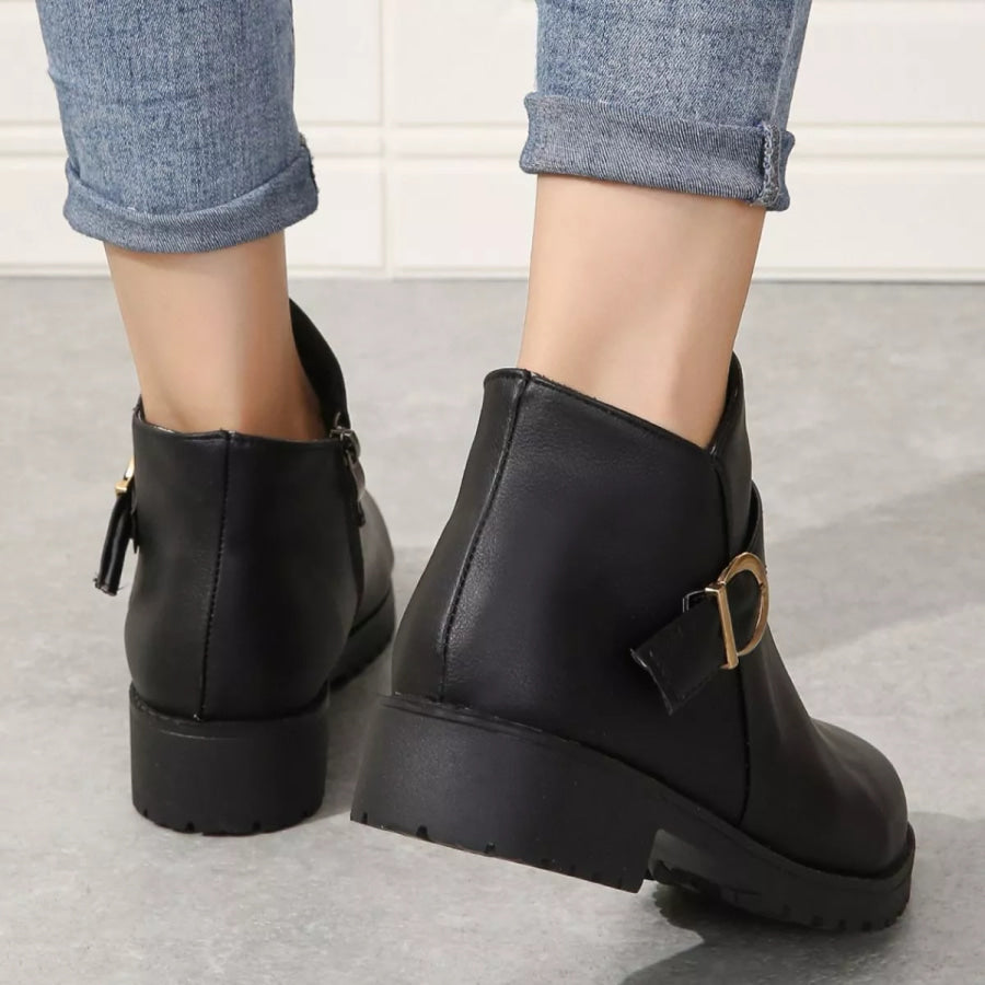 Round Toe Block Heels Boots Apparel and Accessories
