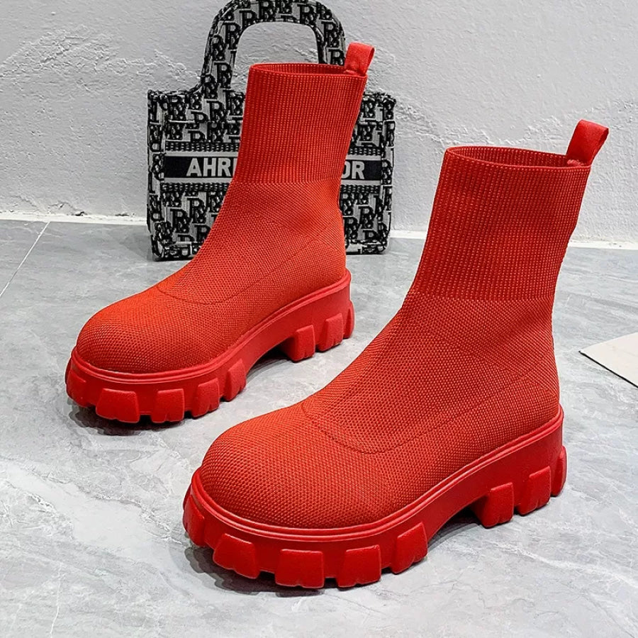 Round Toe Block Heels Boots Apparel and Accessories