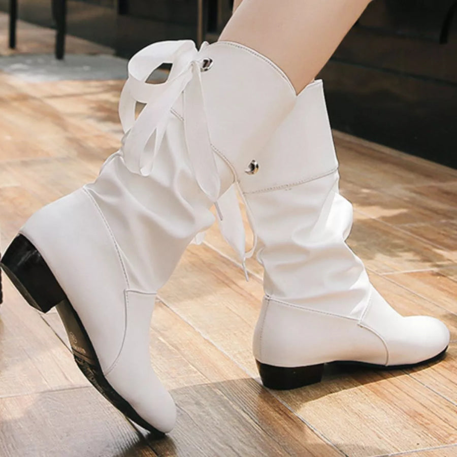 Round Toe Block Heels Boots Apparel and Accessories
