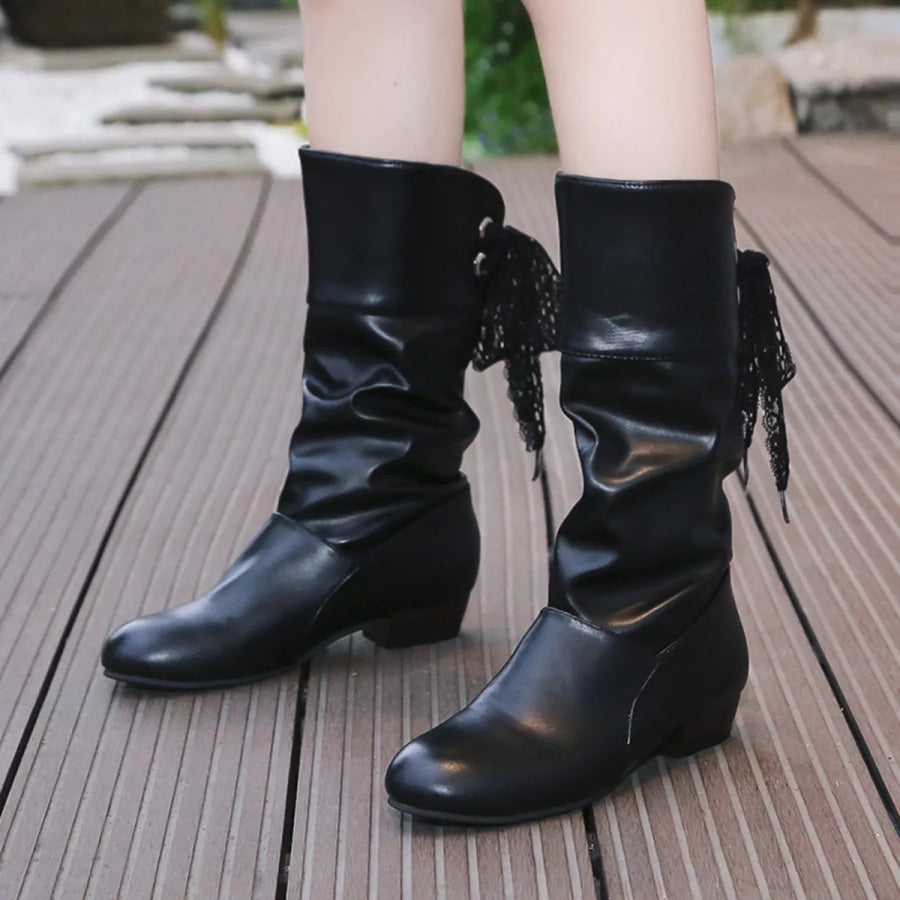 Round Toe Block Heels Boots Apparel and Accessories