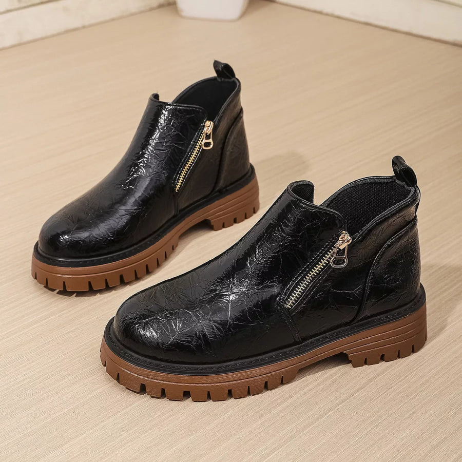 Round Toe Block Heels Boots Apparel and Accessories