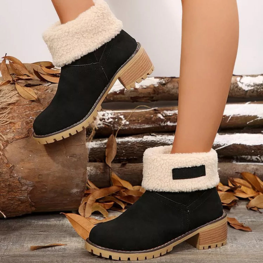 Round Toe Block Heels Boots Apparel and Accessories