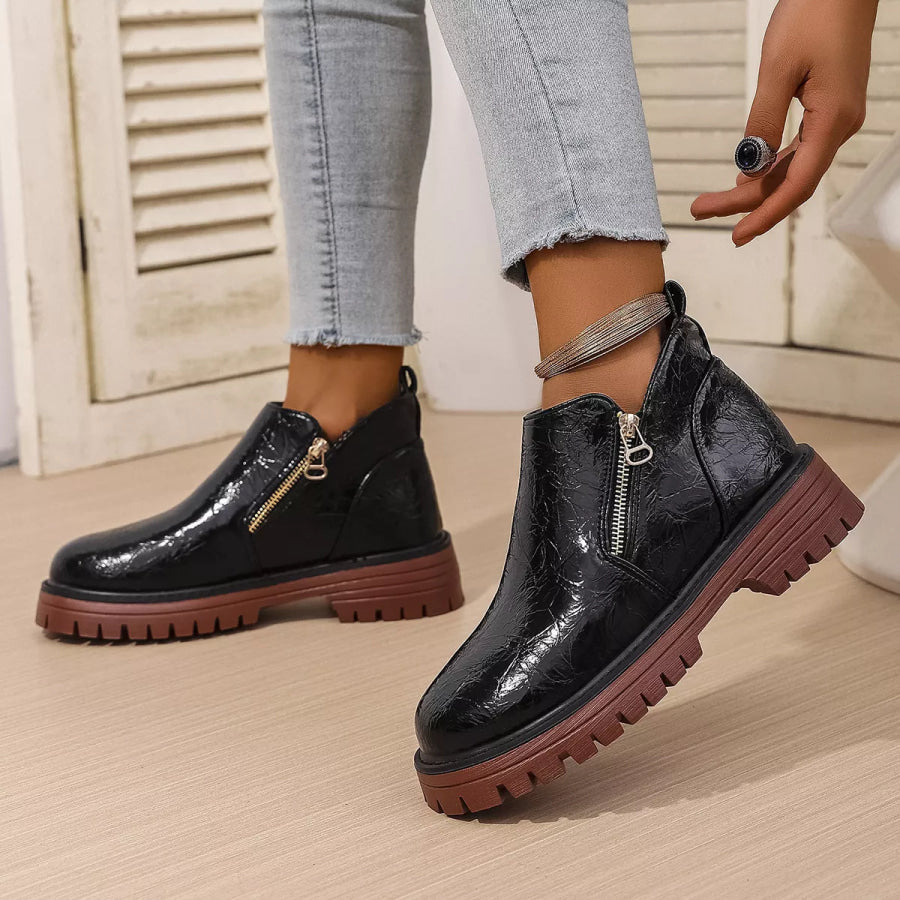 Round Toe Block Heels Boots Apparel and Accessories