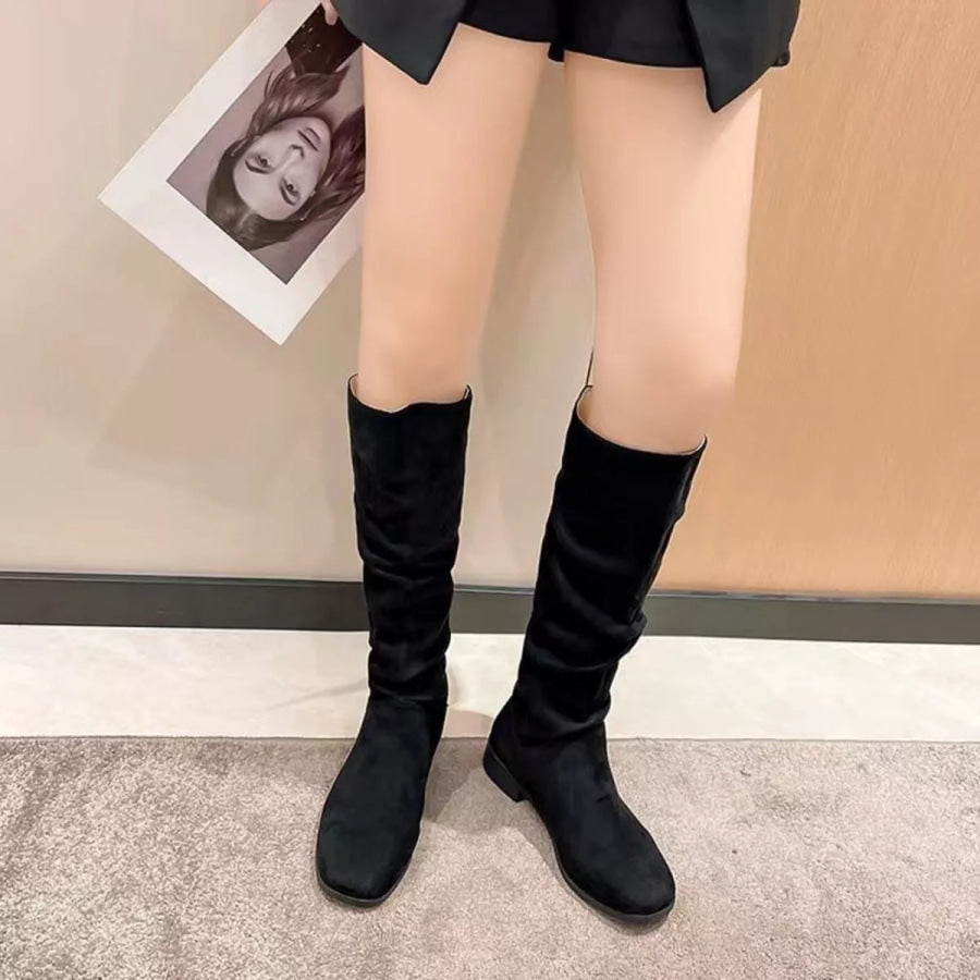 Round Toe Block Heels Boots Apparel and Accessories