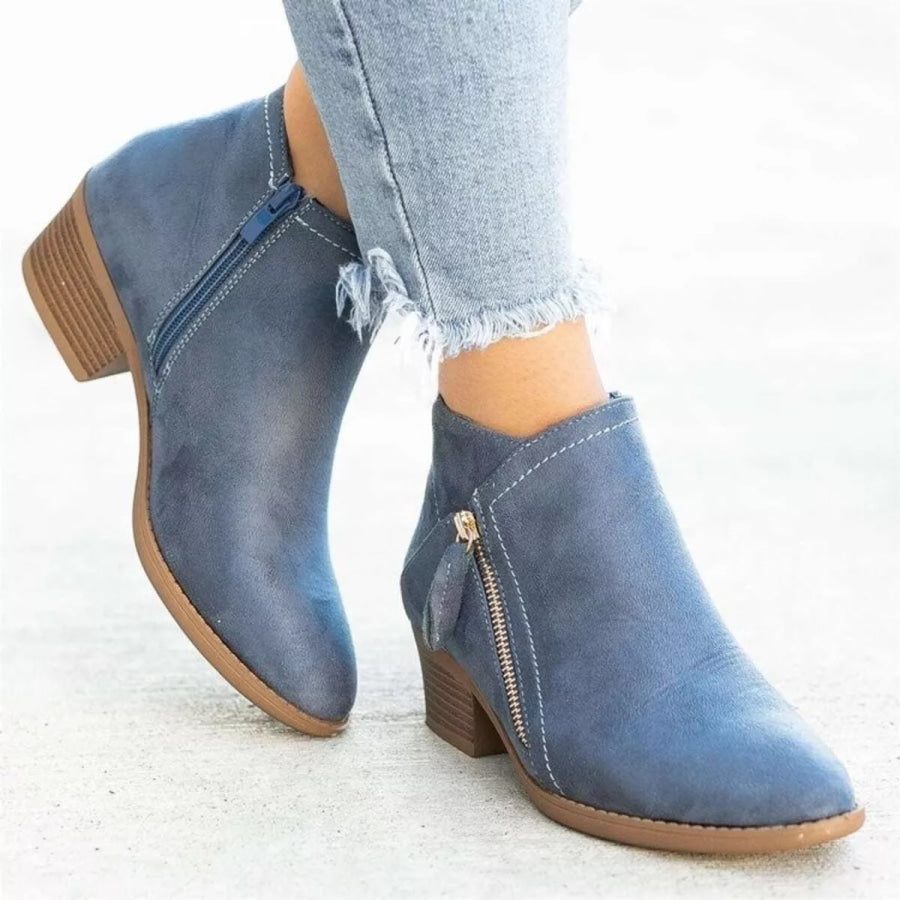 Round Toe Block Heels Boots Apparel and Accessories