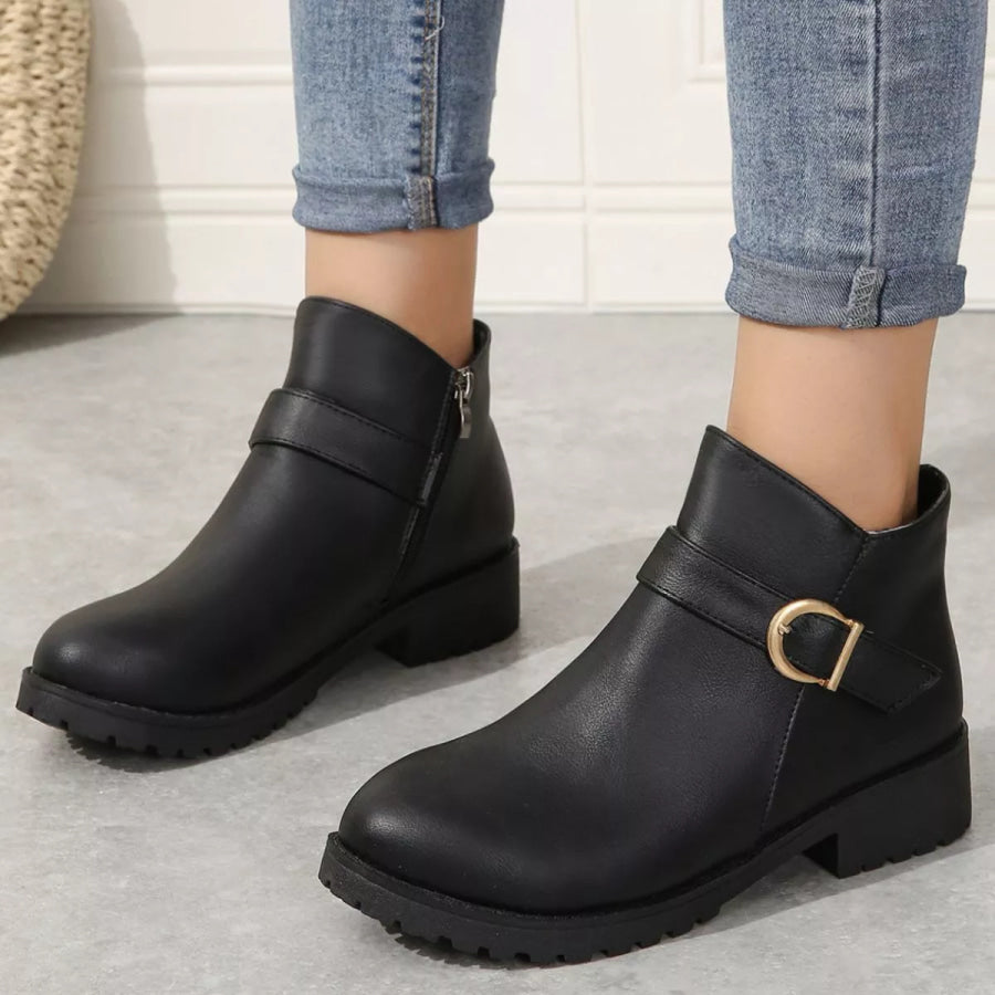 Round Toe Block Heels Boots Apparel and Accessories