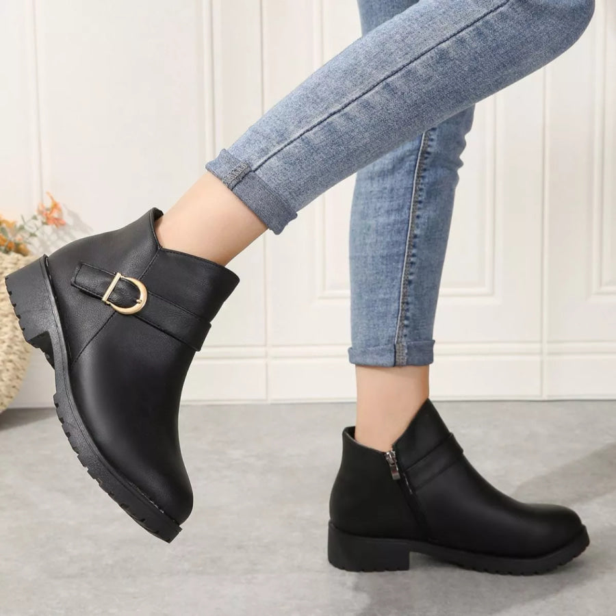 Round Toe Block Heels Boots Apparel and Accessories