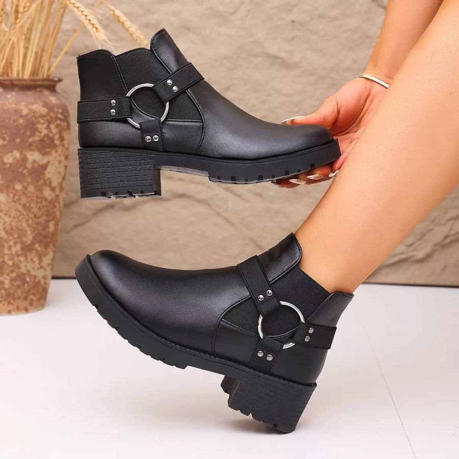 Round Toe Block Heels Boots Black / 35 Apparel and Accessories