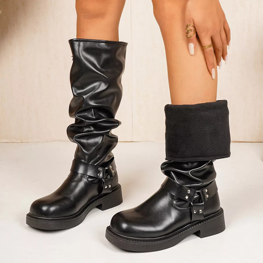 Round Toe Block Heels Boots Apparel and Accessories