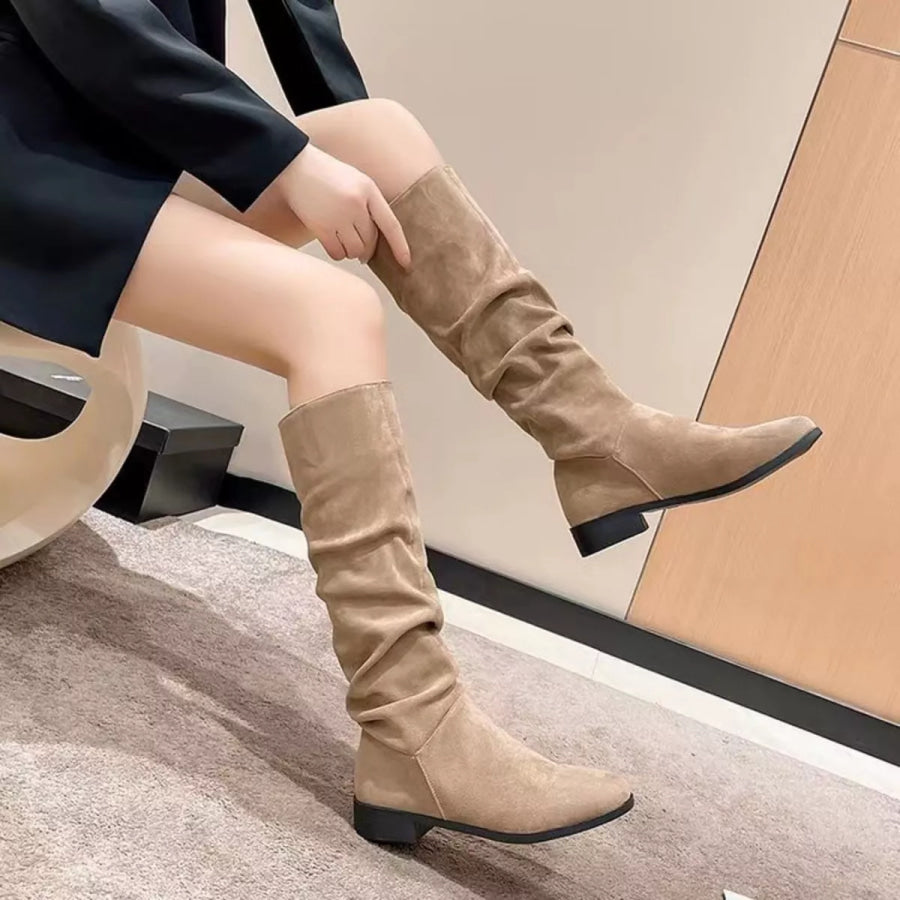 Round Toe Block Heels Boots Apparel and Accessories