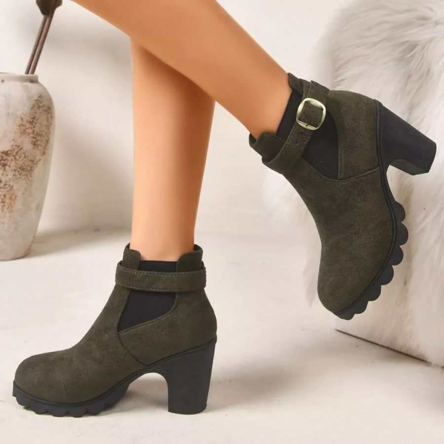 Round Toe Block Heels Boots Apparel and Accessories