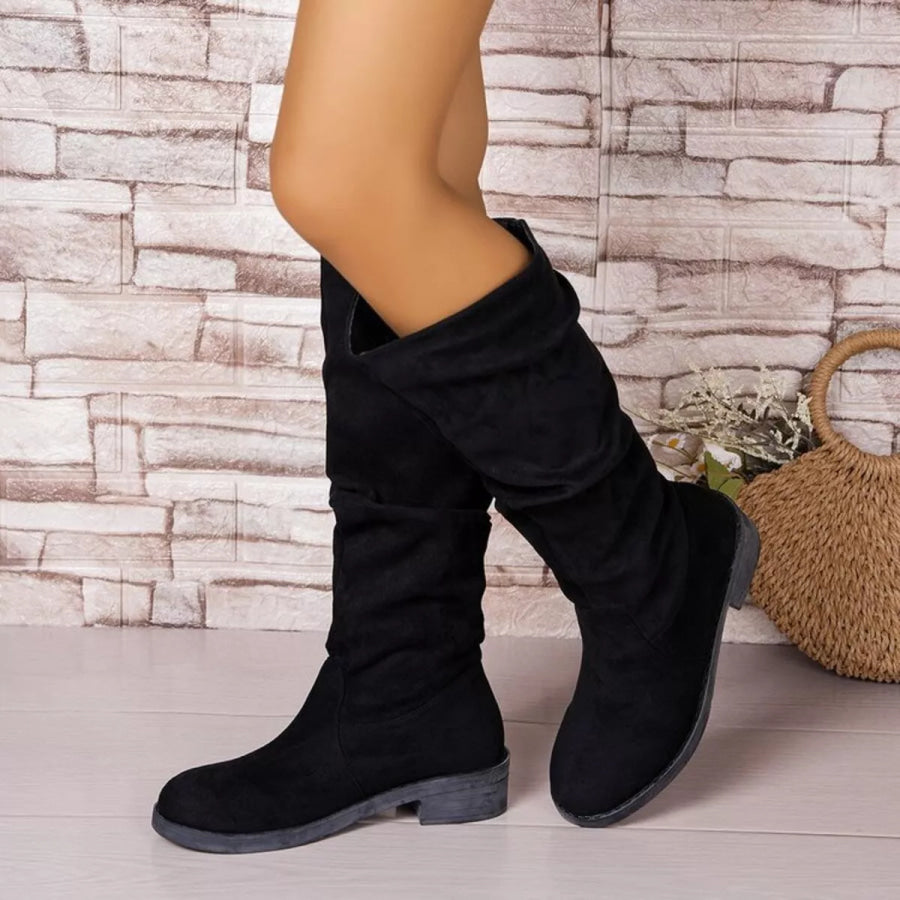 Round Toe Block Heels Boots Apparel and Accessories