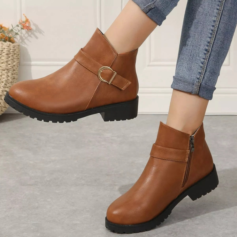 Round Toe Block Heels Boots Apparel and Accessories